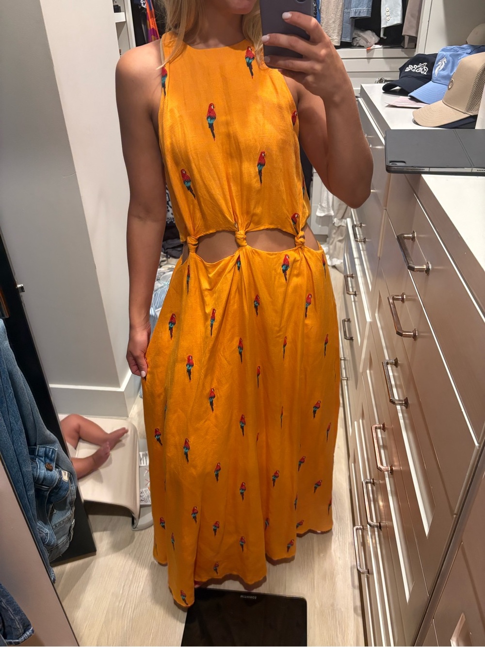 FARM Rio Orange Parrot-Print Cutout Midi Dress - Picture 3 of 4
